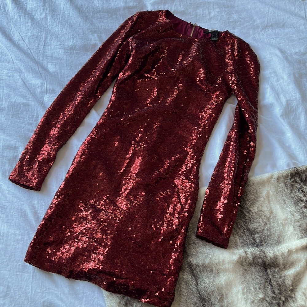 Red Sequin Long-Sleeve Dress